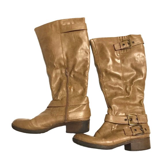 Kohl's Shoes Kohls Tan Zip Faux Leather Buckle Boots 8 Poshmark
